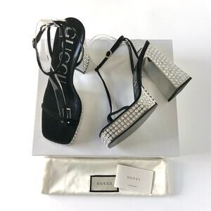Gucci Rare Naimah Nero Crystal Embellished Platform Strappy Sandals 39